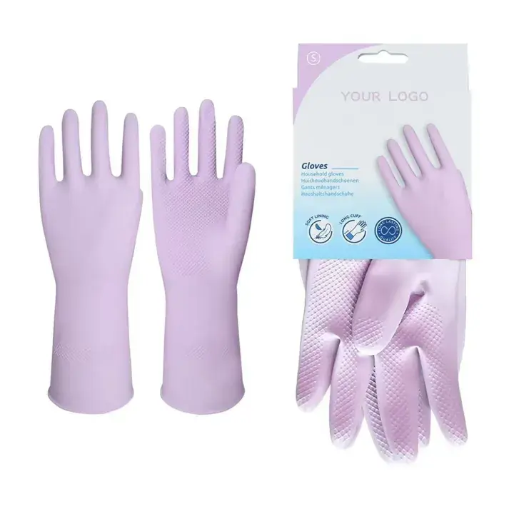 Lavender latex household glove package