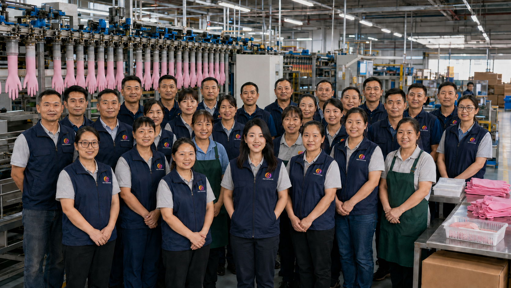 Red Sunshine factory team in the rubber glove workshop